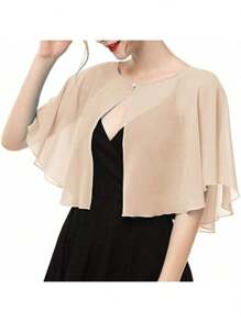 1 pezzo Scialle cardigan in chiffon morbido da donna per l'estate, perfetto come stola da sposa per cerimonie serali e come mantellina parasole per accessori fotografici da donna