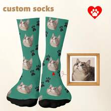 1 Pair Of Custom Couple Socks, Pet Custom Socks, Can Customize Your Own Cat Or Dog Photo Socks, Family Custom Socks, Custom Socks, Pet Anniversary Gift, First Year Gift, First Year Custom Socks, Women's Socks, Men's Socks - Green - View 2