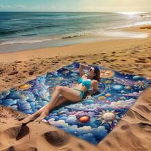 1 件长方形梦幻炫彩图案轻质户外多用途防水防沙沙滩毯数码印花休闲户外柔软材质野餐毯适合露营、野餐、海滩、家庭户外野餐等场景提供舒适的沙滩铺设体验春夏海滩派对必备品