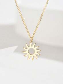 1pc Minimalist Sunburst Pendant Necklace, Elegant Jewelry For Women's Daily Wear - Yellow Gold - View 2