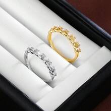 1枚极简主义叶形设计镶嵌立方氧化锆女士戒指 - 彩色 - 查看 8