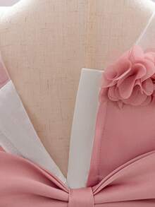 Baby Girls 3D Floral Mesh Bow Cute Party Dress Suitable For 1st Birthday Flower Girl Without Headband - Dusty Pink - View 10