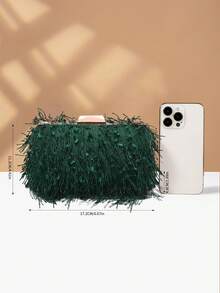 Mini Fluffy Tassel Box Style Evening Handbag - Dark Green - View 7