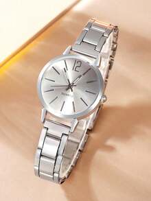 1pc Graduation Digital Small Disc Girls Steel Strap Watch And 1pc Bracelet Jewelry Set For Ladies - Silver - View 3