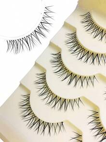 Asiteo 5 Pairs Cartoon Style False Eyelashes, 1 Piece Eyelash Extensions, Transparent Natural Makeup Effect, Thick Curly Design, Suitable For Beginners, Reusable - Spiky Manga Lashes - View 5