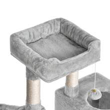 DOGAT Cat Tree With A Height Of 100 Cm, Sisal Scratching Post, Comfortable Hammock, A Removable Bed On Top As A Resting Place And A Replaceable Play Ball For Puppies And Adult Cats - 淺灰色 - 查看 7