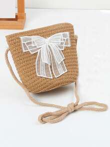 1pc Girls Cute Princess Bow Straw Crossbody Bag, Suitable For Princess Daily And Beach Use - Bow - View 11