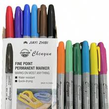 12pcs Fine Tip Black Permanent Marker Pens, Assorted Color Markers Suitable For Office, School And Craft Projects