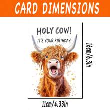 1 pezzo/2 pezzi Biglietti di auguri divertenti per il compleanno con mucca delle Highlands - Design ilare "Holy Cow!", ottimo regalo per gli amanti degli animali della fattoria, lui/lei, amici e familiari - cartoncino di alta qualità, piacevole al tatto, regalo per il padre/papà