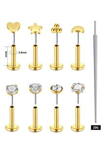 AVYRING 9Pcs 16G/20G Aço Inoxidável Tragus Piercing Jóias Labret Piercing Jóias Sem Rosca Push In Nose Studs Brincos Tragus Flat Back Tragus Stud Lip Medusa Helix Piercing Jóias 6/8MM