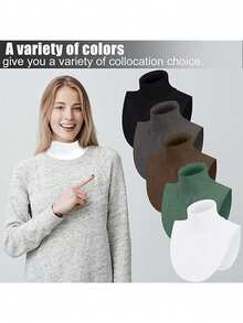 Awegeo 5Pcs Women's Detachable Mock Turtleneck Dickey Collar - Solid-Stripe Knit Convertible Layering Piece For Sweaters & Hoodies, All-Season Adjustable Neckline Cover Accessory For Dress For Christmas Decor