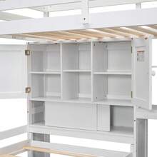 MERAX Twin Over Twin Loft Bed With Built-In Desk And Staircase, With Storage Compartments And Shelves, White/Natural - 白色 - 查看 11