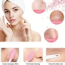 2PCS-Silicone Pore Cleansing Brush - Double-Sided Exfoliator For Blackhead Removal & Deep Pore Cleansing, Gentle On Sensitive Skin - Reusable Facial Tool For Daily Skincare & Travel