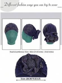 Awegeo Women's Handmade Crystal Embellished Breathable Headband Hat - Delicate Floral Design For Daily Home Use, Poncho Hat, Plain Beanie Sleep Bonnet - Multicolor - View 4