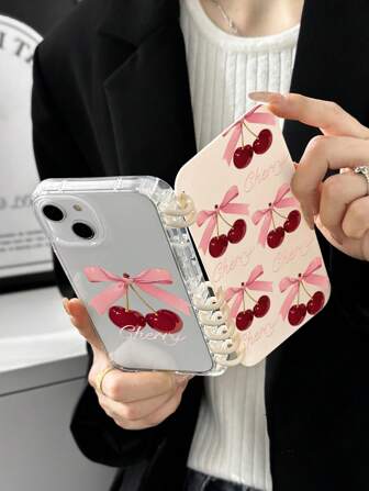 Cherry Blossom And Bow Pattern Book-Shaped Flip Phone Case, Screen Protector Phone Case Compatible With IPhone & Galaxy Waterproof Shockproof Anti-Fall Scratch Resistant