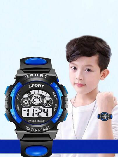 1件装防震多色圆形青少年手表，带闹钟、日期、计时、夜光、多功能电子表功能，适合作为青少年节日、生日、毕业典礼、圣诞节和其他节日的礼物。