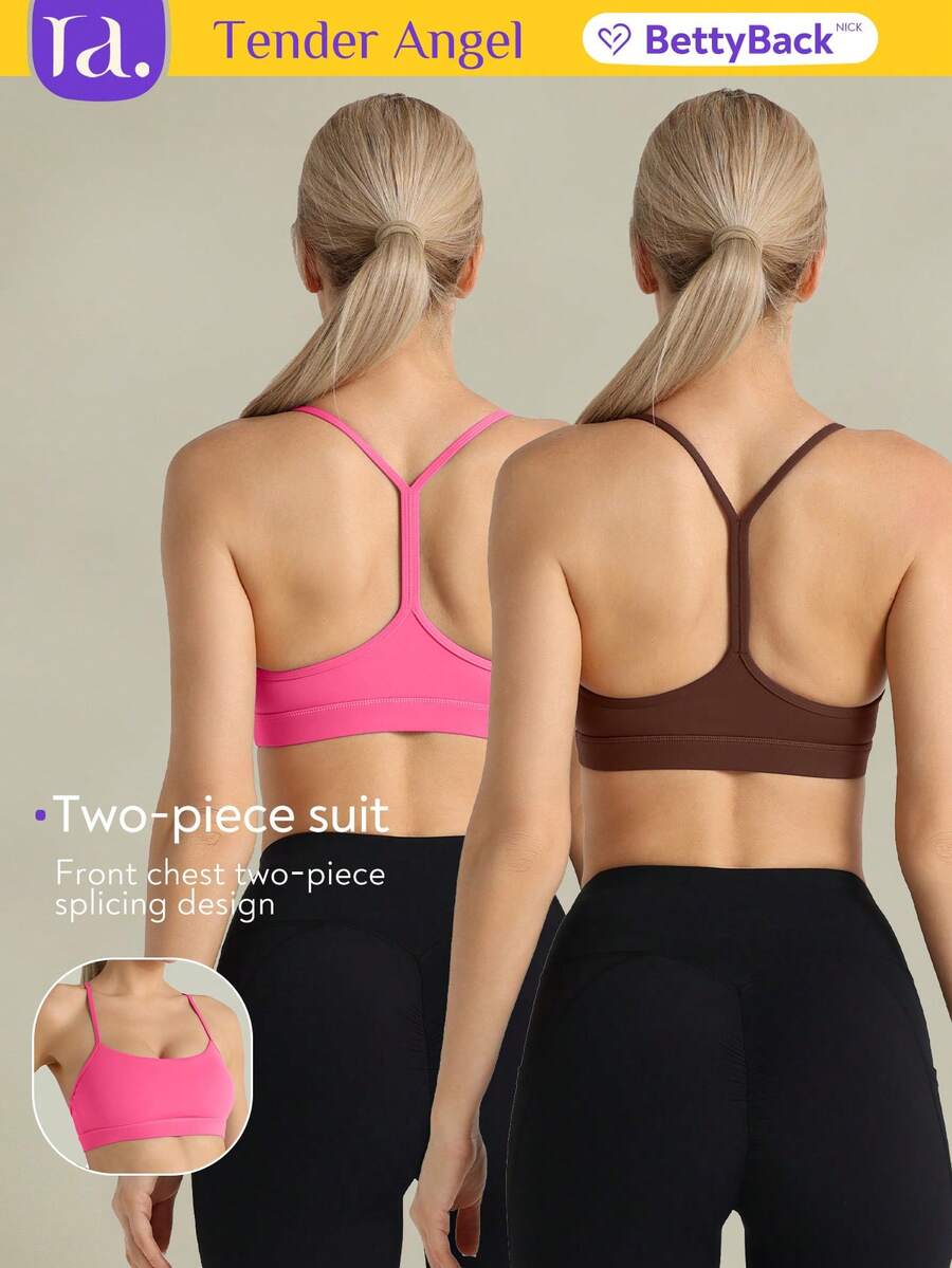 Tender Angel 2pcs Women Sports Bras, Removable Padded One-Shoulder Minimalist Racerback Sports Bras Sets, For Running, Workout - Multicolor - View 1