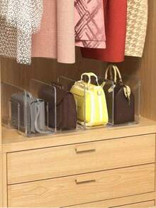 1pc Purse Organizer For Closet, Acrylic Clear Purse Storage Organizers, Closet Organizers And Storage Purse Handbag Divider Holder, Detachable Cupboard Shelf,4 Sections Purse Organizers Dividers In Bedroom Office Toiletry Bag Travel