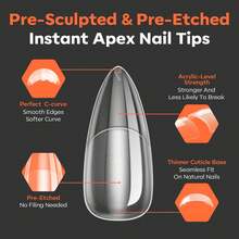 Modelones Pro Luxe Instant Nail Apex Tips 15 Sizes, Medium Almond Extension Gel Tips Pre-Building & Pre-Etched Thicker Strength Acrylic Fake Nails Full Cover 240 Pcs - Clear - View 4