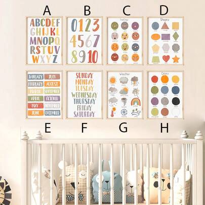 1pc Canvas Wall Art, Educational Wall Art, Classroom Poster, Home School Printed Material, Educational Poster, Alphabet Poster, Children's Wall Art, Game Room Poster - Montessori Education Poster For Children's Room, Preschool Classroom Poster, Game Room Wall Decor, Printable Daycare Wall Art