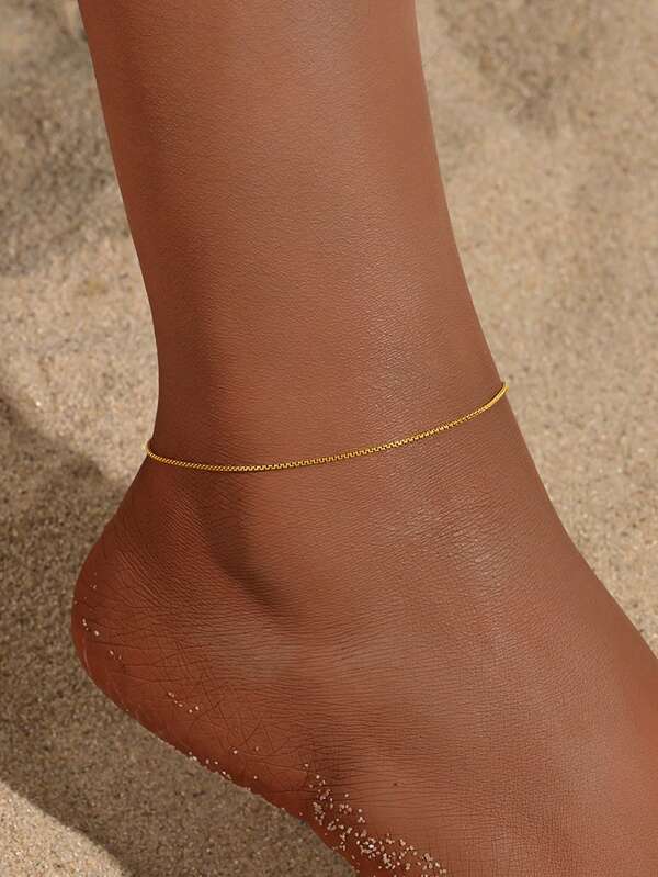 1pc Stainless Steel Minimally Thin Chain Foot Chain Women's Beach Vacation Style Jewelry