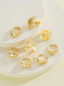 8/5/3pcs Set Oversized, Textured, Asymmetrical-Shaped, Multi-Layer, Hollow Design, Metallic Chunky Rings, Exaggerated, Sexy, Fashion, Simple, Elegant, Retro Design, Holiday, Party, Date, Gift, Daily Wear