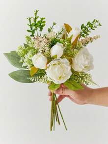 1 束人造花玫瑰婚礼花束假花桉树丝绸玫瑰仿真花婚礼家居办公室装饰餐桌夏季生日礼物海滩返校学校用品房间装饰 - 白色 - 查看 7