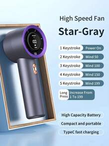 YITUMU 3000mAh 1300 RPM Portable Handheld Fan, Adjustable Turbo Mini Fan, LCD Digital Display,199 Speeds, Rechargeable, Silent Hair Dryer For Travel/Camping/Outdoors, Gift For Women Men