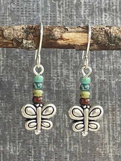 2 piezas Pendientes de piedra natural con margaritas pequeñas, colgante metálico bohemio multicolor, adecuado para uso casual y accesorios de fiesta de mujeres