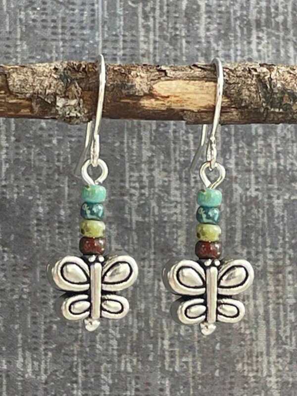 2pcs Floral Natural Stone Earrings, Boho Metal Colorful Pendants, Women's Daily Party Casual Outfits Accessories