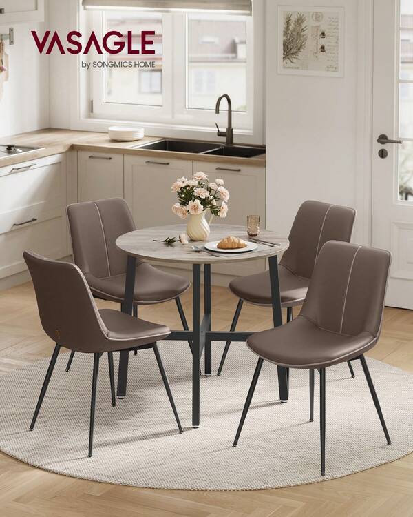 VASAGLE Mesa de Comedor, Mesa de Cocina Redonda, para Sala de Estar, Oficina, 80 x 75 cm (Diámetro x Altura), Estilo Industrial, Greige Mélange y Negro