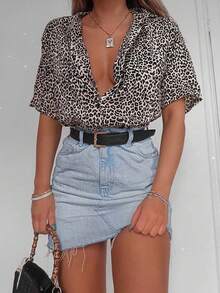 Y2K Retro Frayed Hem Denim Mini Skirt, Women High Waist Slim A-Line Heart Shaped Bodycon Skirt, Summer Design,Summer Dresses For Women,Summer Dress,Summer Clothes Women,Denim Skirt,Going Out - Blue and White - View 1