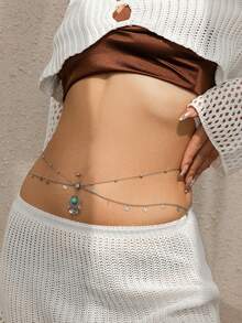 Rhinestone Body Chain Sexy Belly Button Ring With Waist Chain Shiny Crystal Navel Ring Dangling Belly Chain Beach Bikini Body Chain CZ Body Piercing Jewelry For Women - Multicolor - View 3