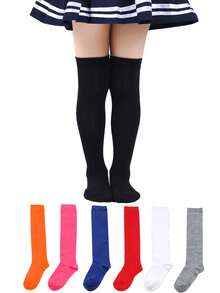 1 Paar Kinder Einfarbige gestrickte Kniestrümpfe, Mädchen Überknie lange Socken, Kinder Sportstrümpfe, Lässig & vielseitig einsetzbare Sportstrümpfe, geeignet für Jungen und Mädchen für den täglichen Gebrauch - Verschiedenfarbig - Übersicht 1