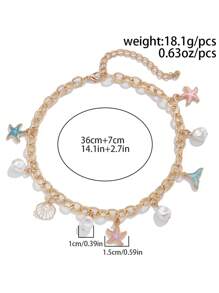 1pc Women's Starfish, Fish Tail, Seashell & Pearl Pendant Ocean Beach Style Fashion Short Necklace