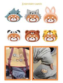 6片可爱熊猫脸刺绣贴纸，适用于包包/笔记本DIY装饰，刺绣布贴，服装贴片，熨烫式自粘贴纸