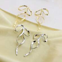 1 件时尚简约金属蝴蝶结设计耳环，适合日常佩戴 - 金色 - 查看 2