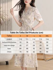 Vestidos de Fiesta Dama De Manga Corta De Floral Con Cuello En V,  Vestidos Elegantes Dama De moda De Estampado Romántico,  Vestidos Largo Dama De Manga Corta De Versátil Para Fiesta - Azul y blanco - Ver 7