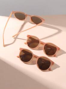 3 Pairs Korean Retro Round Frame Fashion Glasses - Brown - View 2