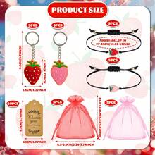 40 个草莓钥匙扣，包括 10 个草莓礼品钥匙扣和 10 个草莓手链，附有感谢标签，适合客人 - 多色 - 查看 3