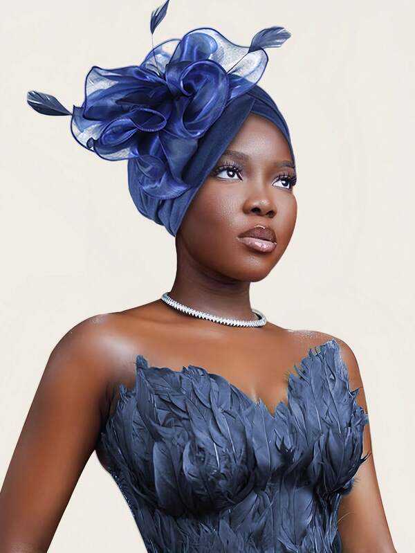 1 Stück europäischer und amerikanischer Haarschmuck aus Organza mit Federn und Blumenmuster, Polyestergewebe, bequem und geeignet für Partys, Hochzeiten, Urlaub und alle Jahreszeiten