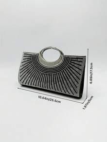 Vintage Round Handbag, High-End Rhinestone Texture Inlaid Shiny Evening Dress Bag, Suitable For Dinner Party - Silver - View 3