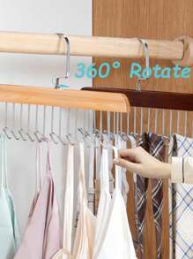1PC Multifunctional Wooden Coat Hook, Coat Rack, Wardrobe Organizer, 8 Hooks, 360 Degree Rotation Angle, Space Saving, Seamless Clothes Hanger For Hanging Tops, Underwear, Hats, Ties, Suspenders, Vests, Etc.,