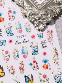 2 Pcs/Set Rose, Butterfly & Floral Nail Art Stickers, Disposable Self-Adhesive Nail Decals For Women & Girls DIY Nail Decoration, Spring/Summer