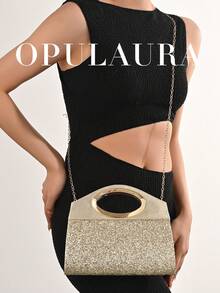 OpulAura Women's Fashionable Rhinestone Studded Evening Clutch Bag, Sparkling Luxury Diamond Embellished Party Handbag, Suitable For Formal Gowns, Parties, Galas, Birthday Events, Bridal Accessories - Gold - View 8