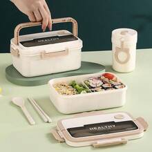 Simple Style Portable Lunch Box, Office Worker & Student Bento Box With Compartments, Carry Handle Design