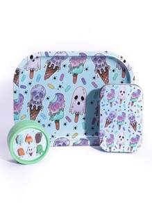 3 Pieces Set, Entry-Level Set With Multiple Prints - Including Metal Rolling Tray, Grinder, And Iron Box, Stylish Design, Perfect Gift For Halloween And Christmas!