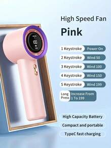 YITUMU 3000mAh 1300 RPM Portable Handheld Fan, Adjustable Turbo Mini Fan, LCD Digital Display,199 Speeds, Rechargeable, Silent Hair Dryer For Travel/Camping/Outdoors, Gift For Women Men