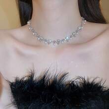 Andkiss 1pc Rhinestone Pearl Square Heart Necklace - Silver - View 1