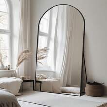 Antok Full Length Mirror, Oversized Floor Mirror, Arched Full Body Mirror With Stand Large Floor Standing Mirror, Room Decor,Hanging Mounted Mirror For Bedroom, Living Room Cloakroom,Black Home Decor Back To School School Supplies - 黑色 - 查看 2